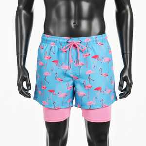 กางเกงชายหาดแบบซับลิเมชั่นสั่งทำพิเศษ 2 in 1 กางเกงว่ายน้ำผู้ชายพร้อมกางเกงเลกกิ้งซับในแบบรัดรูป แฟชั่นทันสมัย แห้งเร็ว - Product Image 1