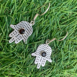 Ha Gems Boucles d'oreilles pendantes tendance en argent sterling plaqué, oxydé, faites à la main, avec pierres naturelles, pour mariage et fête, en argent allemand - Product Image 1