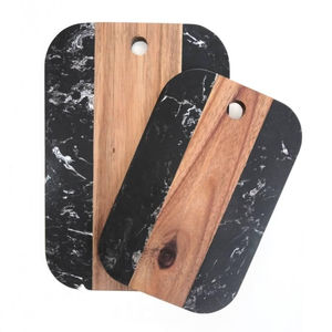 Planche à découper ronde en marbre et bois de haute qualité avec poignée en cuir, durable, double matériau, pour la cuisine et le service - Product Image 5