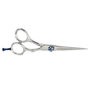 Ciseaux de coiffure professionnels en acier inoxydable allemand, pour droitiers, manche moyen, lame tranchante, couleur argent, vis bleue - Product Image 5
