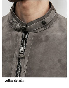 Veste en daim pour homme 2025 – Blouson moto gris respirant en cuir véritable de haute qualité, coupe ajustée, col montant, logo frontal - Product Image 6