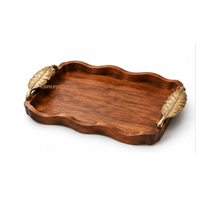 Plateau de rangement rectangulaire en bois de style marocain, gravure florale, finition polie, multifonction, compatible lave-vaisselle, utilisation sur table, individuel - Product Image 1