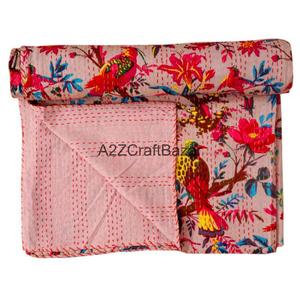 Manta Vintage Acolchada a Mano de Algodón 100% Puro, Ecológica, con Estampado Floral Clásico Indio, Hecha a Mano, Tipo Kantha, para el Hogar, Venta al por Mayor - Product Image 1