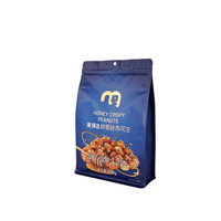 Groothandel op maat bedrukte voedselverpakkingszak met logo, hersluitbare ritssluiting, staande pouch voor pinda's, noten, snacks, gedroogd fruit