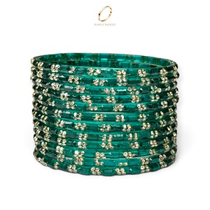 Bracelets en verre transparent de haute qualité, couleur émeraude verte, style Kashmiri, plaqués or, avec pierres en zircon, pour femmes, vente en gros - Product Image 2