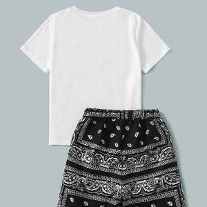 Conjunto de Camiseta y Pantalones Cortos Unisex de Algodón 100%, Diseño Moderno, Ligero, con Estampado Paisley, Corte Regular Informal - Product Image 3