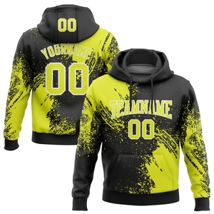 เสื้อฮู้ดดี้พิมพ์ลาย 3 มิติ ดีไซน์ใหม่ แบบขายส่งโดยตรงจากโรงงาน สีดำ-เหลืองนีออน-ขาว ลายเส้นนามธรรมแบบแปรงทาสี - Product Image 1