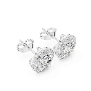 Boucles d'oreilles clous micro-pavées en diamant de laboratoire taille brillant rond, avec halo, en or massif 18 carats, bijoux fins pour femme, accent cercle étincelant - Product Image 6
