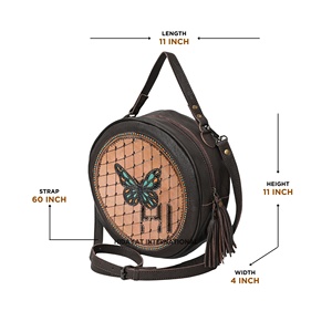 Lady's Custom Designed Full Grain Vegetable <b>Tanned</b> Cowhide Leather <b>Handbag</b> Lightweight Zip Durable Colorful Butterfly Carving - Product Image 4