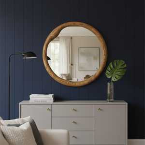 Modern Oval Solid Wood <b>Wall</b> Mirror Elegant Curved Timber Frame Mirror <b>Large</b> Bathroom Vanity Mirror Aesthetic Living Room Item HD - Product Image 5