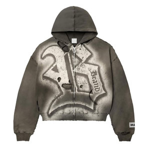 Sudadera con capucha para hombre con estampado en spray, cierre frontal con cremallera, estilo urbano, corte regular, 100% poliéster, felpa francesa, para otoño - Product Image 3
