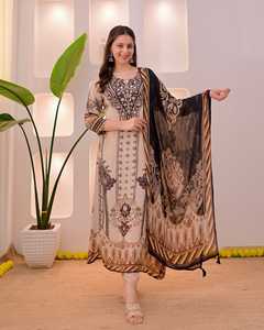 Ensemble Salwar Kameez traditionnel pour femmes, imprimé numérique, polyester, séchage rapide, coupe ample, longueur cheville, tenue décontractée, style Inde Pakistan - Product Image 1