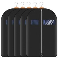 Housse de costume noire non tissée de 40 pouces avec fenêtre pour carte d'identité, poche transparente, logo personnalisé, sangle en PU, pliable, sac de rangement pour vêtements