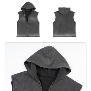Chaleco de Forro Polar sin Mangas con Capucha para Hombre, con Cierre de Cremallera, Color Degradado, Diseño Sólido, para Otoño - Product Image 3
