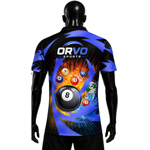 เสื้อบิลเลียดแขนสั้น ORVO SPORTS สำหรับผู้ชาย พิมพ์ลายแบบ Sublimation ระบายอากาศได้ดี ผ้าเทอร์รี่ แห้งเร็ว โพลีเอสเตอร์ 100% สีดำ หลายสี - Product Image 6