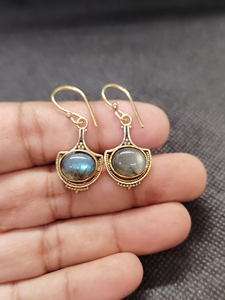 Boucles d'oreilles pendantes en laiton et labradorite bleue, pierres précieuses naturelles, bijoux faits à la main, vente en gros - Product Image 2
