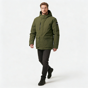 STITCH LAB Parka à capuche pour homme, vert uni, en polyester épais, imperméable, vêtement d'extérieur décontracté, coupe droite, hiver - Product Image 6