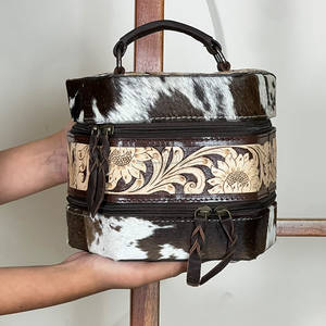 Nouveauté 2026 : Étui à bijoux en cuir floral fait main, en cuir de vachette véritable, double compartiment, portable, pour le rangement des bijoux - Product Image 2