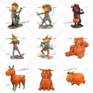 Citrouille maléfique monstre lanterne arbre souris faucheuse citrouilles dans chaudron pilier souris sorcière chauve-souris chat canard hibou tarentule fibre de verre - Product Image 5