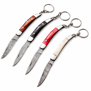 Navajas Plegables de Acero de Damasco con Mango de Madera y Funda de Cuero para Acampar al Aire Libre, Multicolor, Grado DIY - Product Image 3