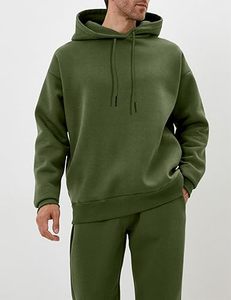 Sudadera con Capucha para Hombre, Color Verde Oliva, Manga Larga, Corte Holgado Informal, 100% Algodón, Peso Medio, Cierre con Cordón - Product Image 1