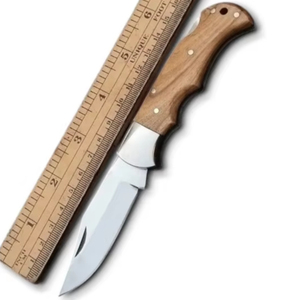 Couteau pliant professionnel en acier Damas, lame en acier Damas, manche en bois d'olivier, 58 HRC, tranchant comme un rasoir, verrouillage arrière, pour camping, recherche et sauvetage en extérieur - Product Image 1