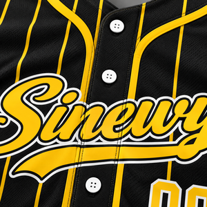 Camiseta de Béisbol Sinewy para Hombre, Personalizada con Nombre y Número, Rayas Negras y Amarillas, Sublimada, de Secado Rápido, Manga Corta, Corte Regular, para Adultos - Product Image 5