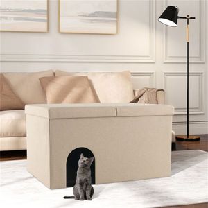 Beige Cat Litter Box Enclosure with Urine Proof Litter Mat Entrance Shoe Stool & Accessories - Product Image 6