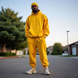Men's Long Sleeve Autumn Warm Lightweight Fleece Sporty <b>Jacket</b> Sweatpants Set Breathable Hoodies Drawstring Waist Tracksuits - Product Image 6