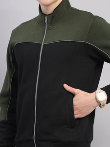 Survêtement d'hiver pour homme 100 % coton, personnalisé, avec fermeture éclair intégrale, col montant, coupe classique, poches latérales et bandes latérales - Product Image 4
