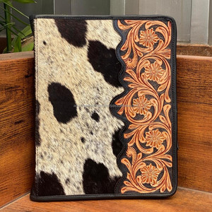 A4 Business Padfolio Hand Tooled Leather <b>File</b> <b>Organizer</b> Portfolio Document Folder Multi-pocket Conference Folder 3 Ring Binder - Product Image 2