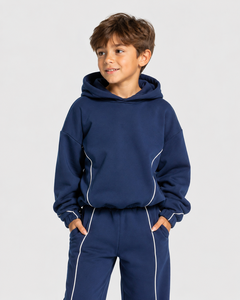 Sweat à capuche décontracté bleu foncé pour garçon avec logo personnalisé, coupe oversize, en molleton premium - Product Image 1