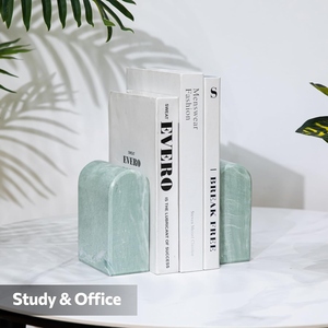 Minimalist Marble Bookends Set Of 2 Light Green Stone Bookends With Curved Design For Modern Home Decor - Product Image 3