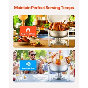 Set da 4 Pezzi: Scaldavivande/Chafing Dish in Acciaio Inossidabile da 5 Qt con 4 Vasche Grandi, Scaldavivande con Coperchio, Stoviglie per Buffet e Decorazioni per Feste - Product Image 3
