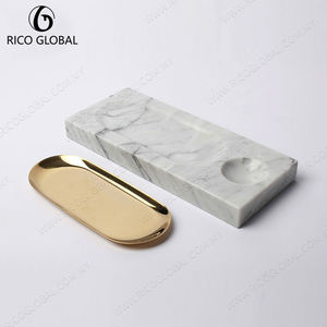 ถาดเสิร์ฟหินอ่อน RICO GLOBAL พร้อมลายทองตกแต่ง ขอบโลหะขัดเงา ภาชนะครัวตกแต่งสวยงาม - Product Image 3