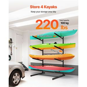 Rastrelliera per 4 kayak resistente, capacità 100 kg, autoportante per garage, capanno o molo, per interni ed esterni - Product Image 2