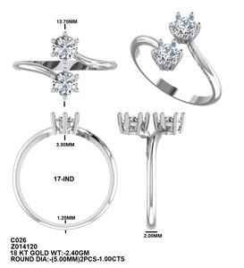 Anillo de Compromiso Clásico de Dos Piedras, Oro de 14K, Diamante Natural, Diseño para Pareja, Proveedor de Joyería Fina - Product Image 4