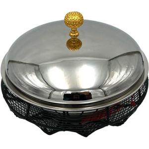 Wholesale Round Stainless Steel Chafing Dish Black Wire Mesh Basket Base Buffet Food Warmer Catering Serving <b>Pan</b> <b>with</b> Gold Knob - Product Image 2