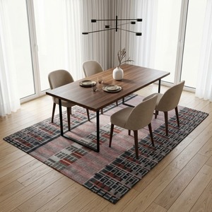 Alfombra de lana hecha a mano con patrones multicolor únicos y textura afelpada para interiores de sala de estar, dormitorio y oficina. - Product Image 1