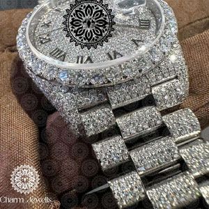Montre de luxe pour homme Charm Jewells, boîtier en acier inoxydable de 40 mm, incrustée de diamants, mouvement mécanique analogique, résistance à l'eau de 10 bars - Product Image 3