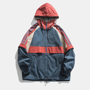 OEM Men’s Retro Color Block Windbreaker <b>Jacket</b> Lightweight Casual Style Hooded <b>Zip</b> <b>Up</b> <b>Jacket</b> for Autumn Wholesale - Product Image 2