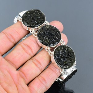 Handmade Moldavite <b>Bracelet</b> 925 Sterling Silver <b>Adjustable</b> Unique Elegant Boho Gemstone Jewelry - Product Image 3