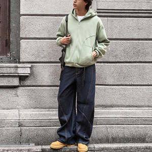 Sweat à capuche zippé intégral pour homme, style streetwear vintage, coupe oversize, en coton de haute qualité, disponible en gros et en stock. - Product Image 4
