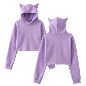 เสื้อฮู้ดครอปสีเทาสำหรับผู้หญิง แต่งหูน่ารัก ระบายอากาศได้ดี ซับในนุ่ม ผ้าฝ้าย ทรงสั้น สไตล์สตรีทแวร์ - Product Image 6