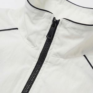 White & Grey Panelled <b>Zip</b>‑Front Track Jacket — Lightweight Unisex Windbreaker with Contrast Piping | OEM/ODM Private Label - Product Image 5