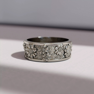 Vintage Handmade Boho 925 Silver Flower <b>Plain</b> Band <b>Ring</b> Carved Statement for Women Party Gift 5 Gram - Product Image 4