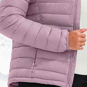 Women's Elegant Look Stand Collar Puffer <b>Jacket</b> Solid Design Plain <b>Pink</b> Color Women's Polyester Pullover - Product Image 3
