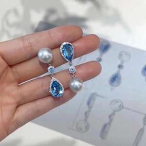 Boucles d'oreilles pendantes en or 925 de qualité supérieure, design exquis de fleur de poirier, 12-11 mm, or naturel riche pour peau délicate, micro défauts - Product Image 1