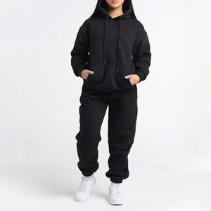 Ensemble de survêtements pour femmes en gros, ensemble de sport en molleton, sweat à capuche demi-zip personnalisé, pantalon sarouel, décontracté uni 100% - Product Image 4