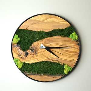 Forest Stream Wooden <b>Clock</b> Emerald Valley Moss <b>Clock</b> Woodland River Artisan <b>Clock</b> Nature Flow Wood And Moss <b>Clock</b> Evergreen Cany - Product Image 5